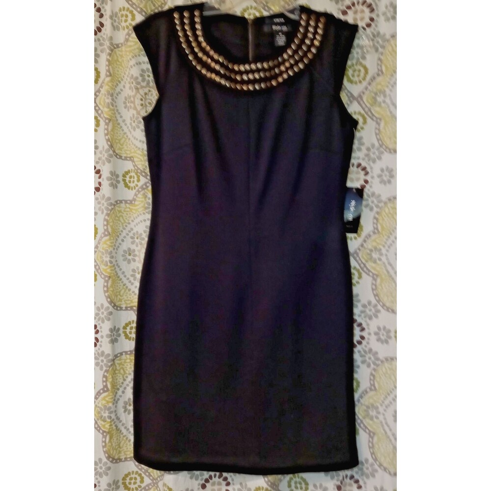 Style & Co. Stretch Knit Cap Sleeve Sheath Dress Black Women's Size 4P Comfort